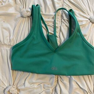 ALO Yoga Green Sports Bra with Strappy Back Design